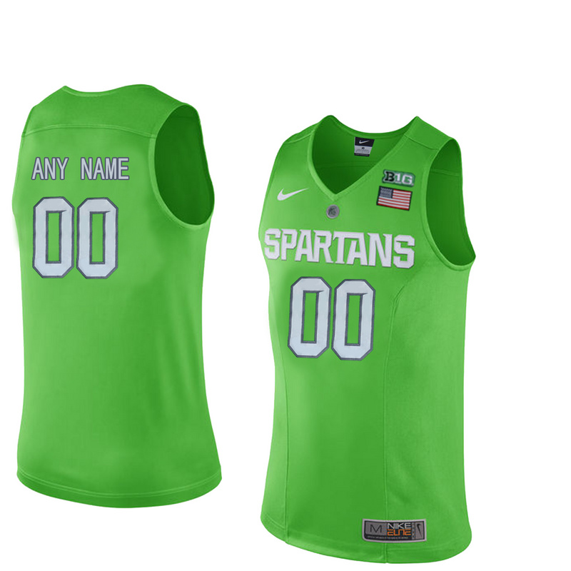 Michigan State Spartans Customized College Basketball Authentic Jersey  Apple Green->->Custom Jersey